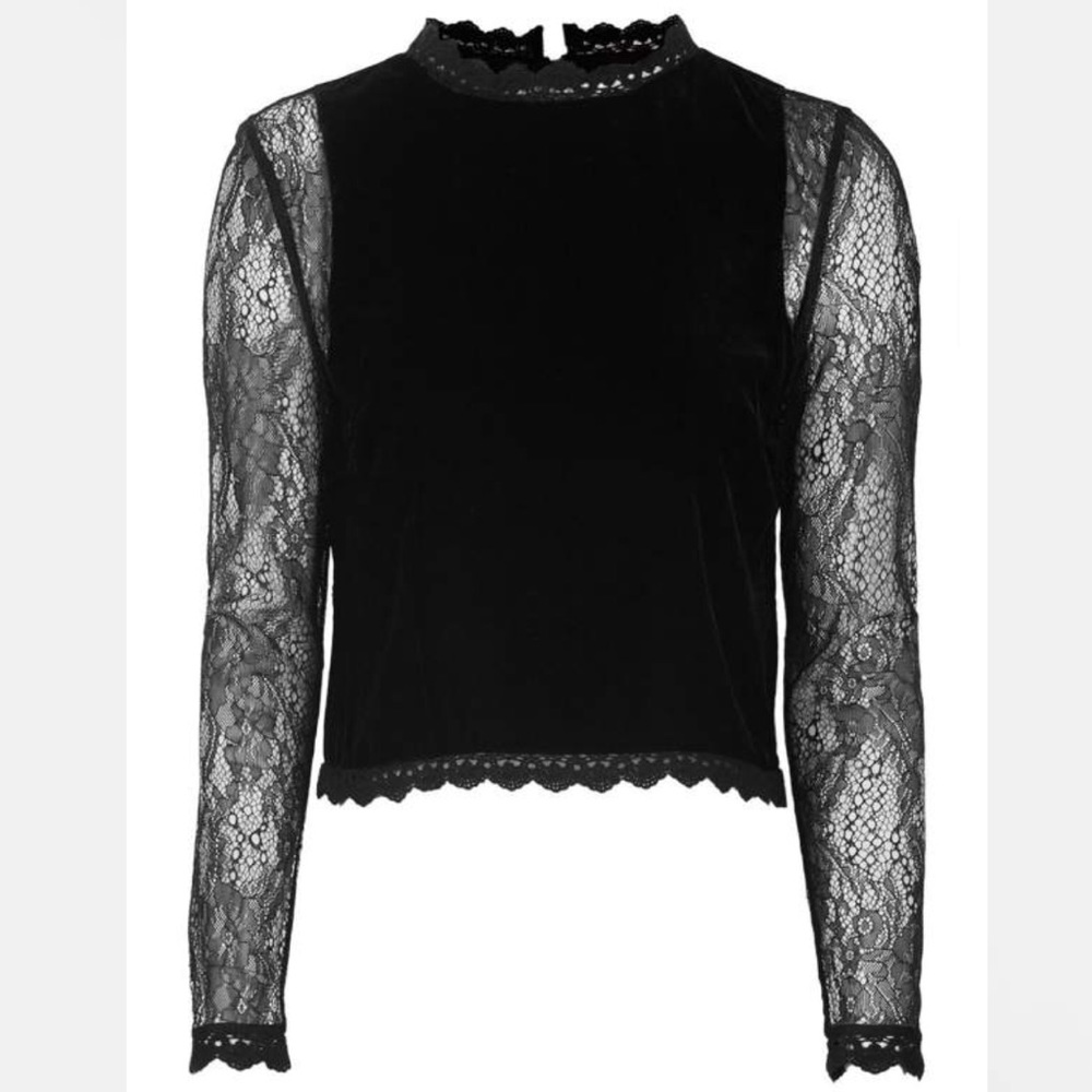 Topshop lace sleeve velvet crop top